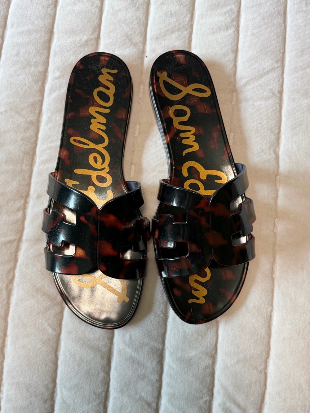 Sam Edelman Black and Brown Tortoiseshell Slide Sandals